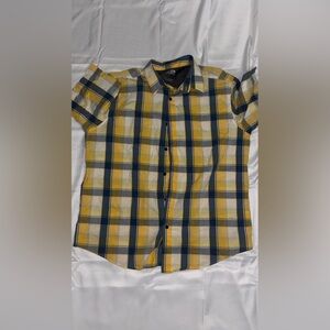 Men's Yellow and Blue Checkered Casual Shirt